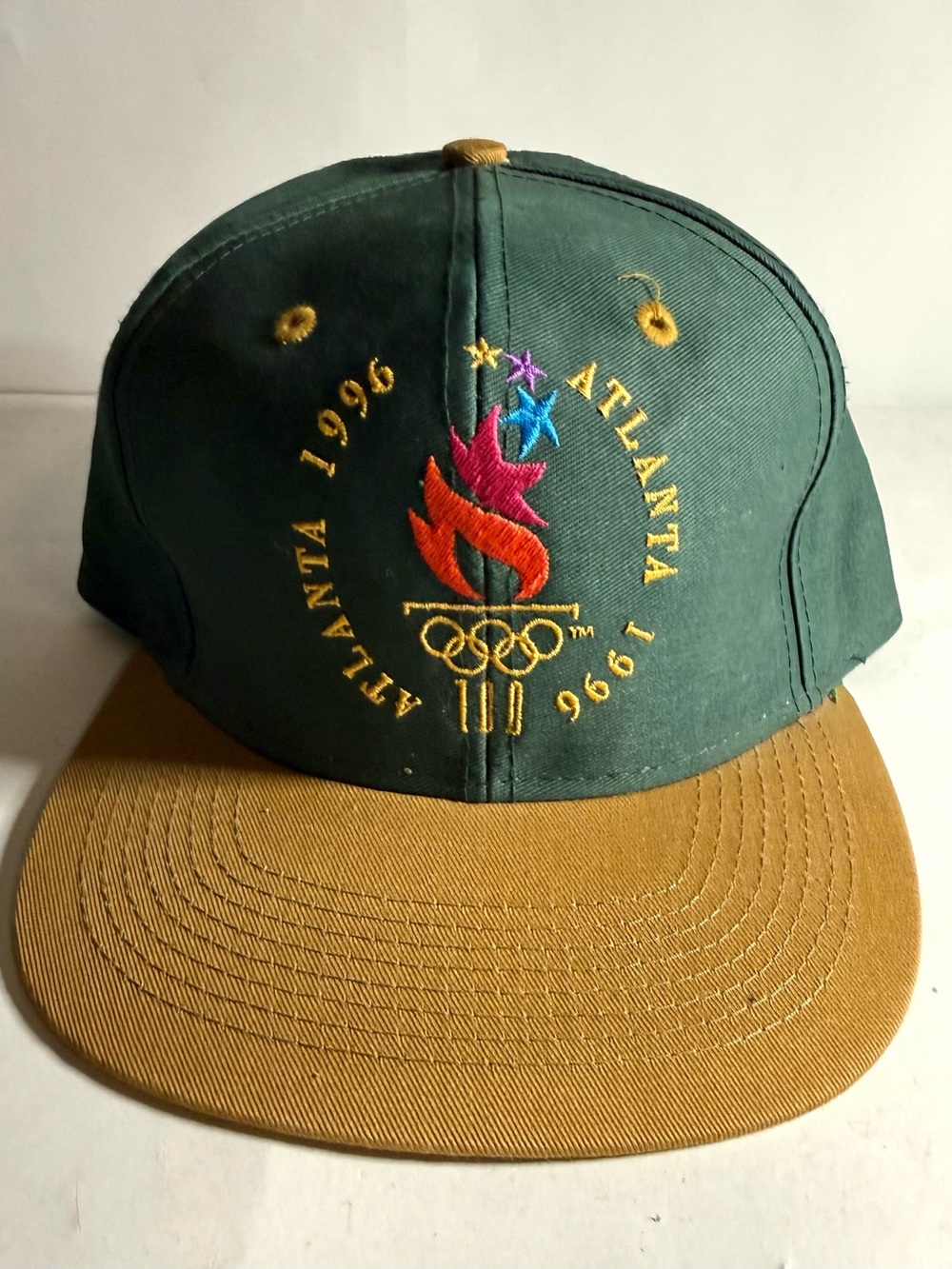 Vintage 1996 Atlanta Olympics Snapback Hat Logo 7 Green/Gold Cap New
